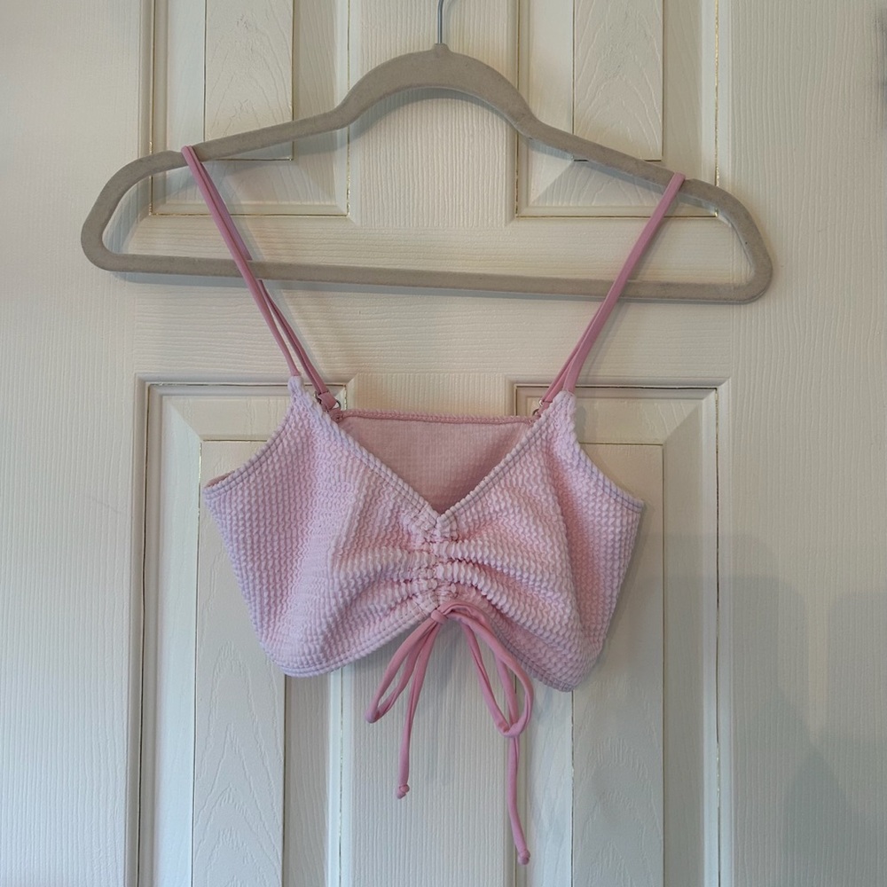 Pink Textured Bikini Top with Adjustable Tie